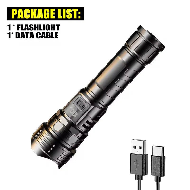 100000LM Powerful LED Flashlight Rechargeable Zoom Tactical Torch 2000M Long Range Powerful Flashlight Fishing Camping Lantern