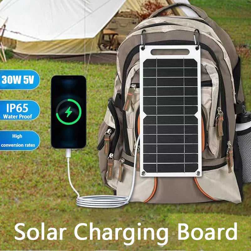 Solar Panel 30W  USB Type-C Waterproof Outdoor Hiking Camping Portable Battery Mobile Phone Charging Bank  Charging Panel  6.8V-1