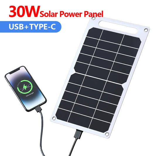 Solar Panel 30W  USB Type-C Waterproof Outdoor Hiking Camping Portable Battery Mobile Phone Charging Bank  Charging Panel  6.8V-0