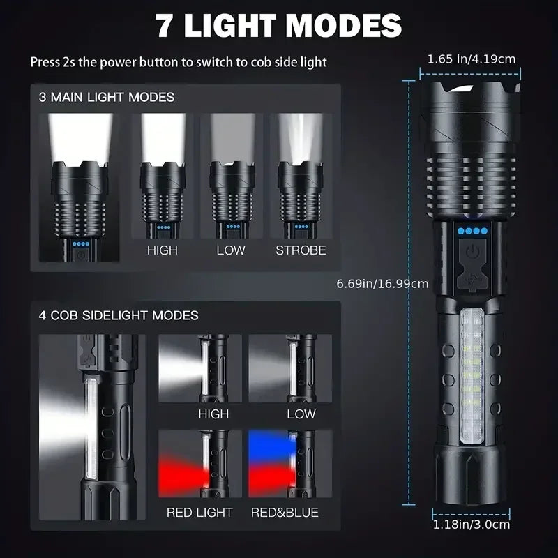 100000LM Powerful LED Flashlight Rechargeable Zoom Tactical Torch 2000M Long Range Powerful Flashlight Fishing Camping Lantern